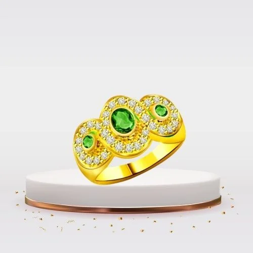 3 Big Stars on Bride's Finger 0.32cts Real Diamond & Emerald Ring (SDR1118)