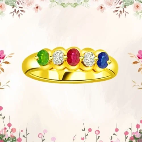 0.06cts Real Diamond Ruby Emerald & Sapphire Gold Ring (SDR1311)