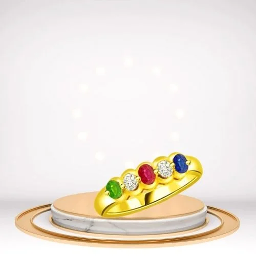 0.06cts Real Diamond Ruby Emerald & Sapphire Gold Ring (SDR1311)