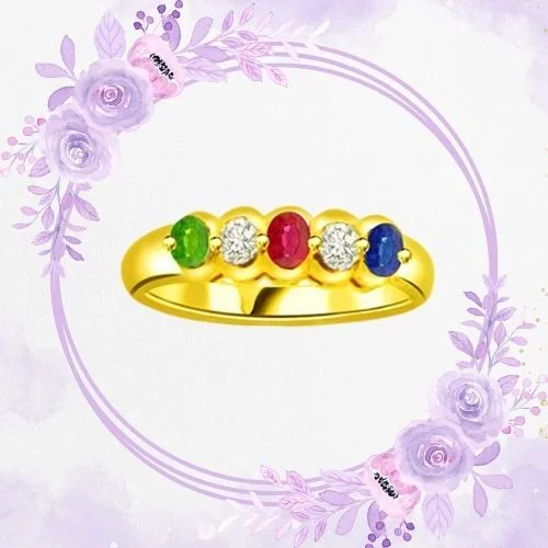 0.06cts Real Diamond Ruby Emerald & Sapphire Gold Ring (SDR1311)