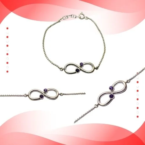 Real Purple Amethyst Halo Sterling Silver Bracelet for Women and Girls (SLBR13)