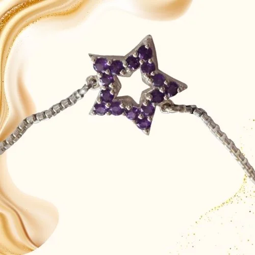 Real Purple Amethyst Star Sterling Silver Bracelet for Women and Girls (SLBR16)