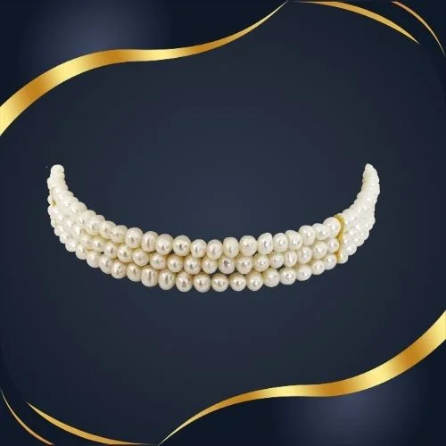 Pearl Bliss: Freshwater Button Pearl 3 Line Necklace (SN1098)