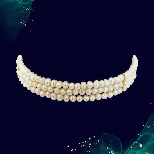 Pearl Bliss: Freshwater Button Pearl 3 Line Necklace (SN1098)
