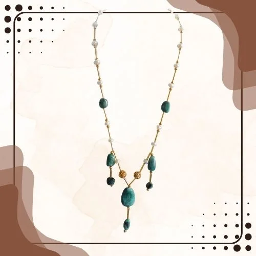 A Playful Fusion of Elegance: Real Freshwater Pearl, Oval Emerald & Gold-Plated Necklace