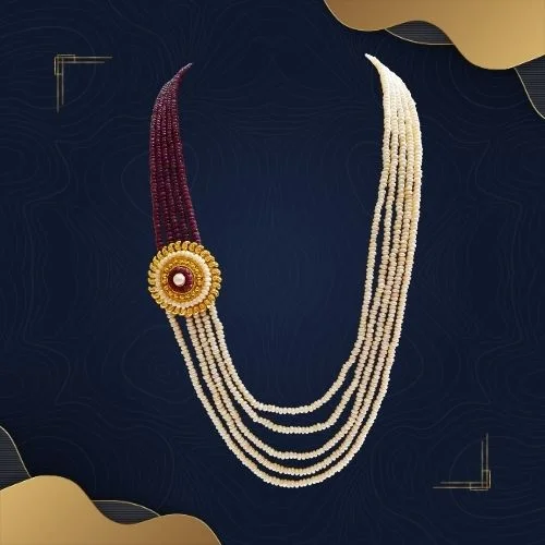 5 Line Real Freshwater Pearl Gold Plated Pendant Maharani Necklace (SN976)