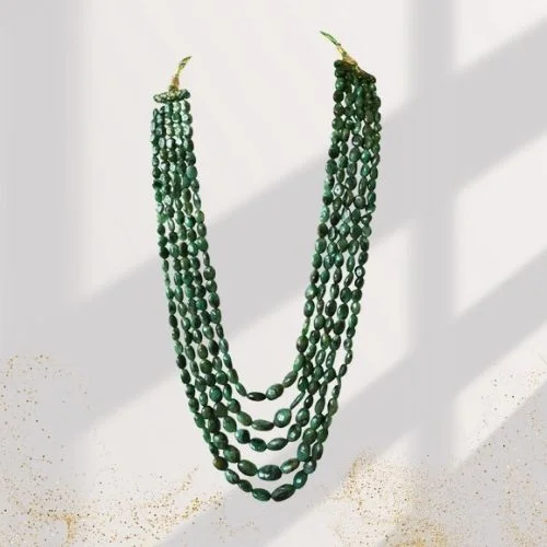 5 Line 665cts Real Natural Green Oval Emerald Necklace (665cts EMR Neck)