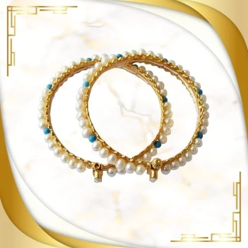Oceanic Whispers: Freshwater Pearl & Turquoise Harmony Bangles (BGP98)