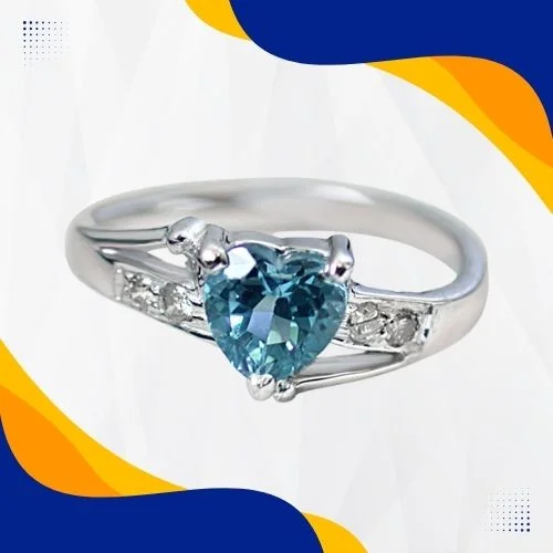 1.10ct Diamond & Swiss Blue Topaz Heart Shape 925 Silver Ring (GSR39)