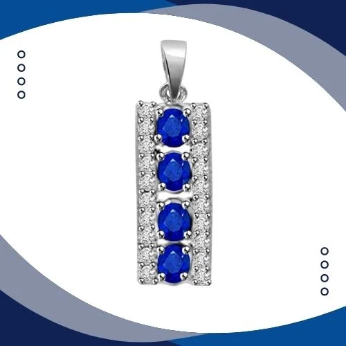 Kings Queen 0.50cts Tcw Real Diamond & Blue Sapphire White Gold Long Pendant (P1282)