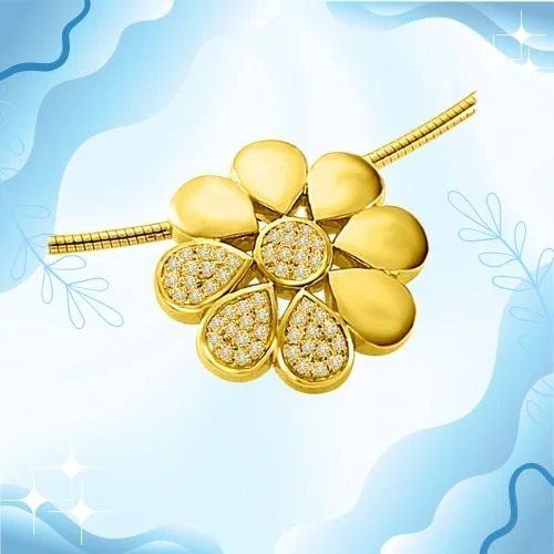Flower Shining with Real Diamond – Luxurious 18K Gold Pendant (P1328)