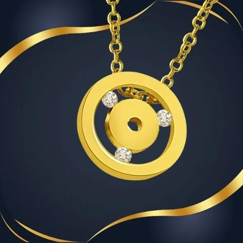 Two Gold Circles Interspaced With Real Diamond 18kt Yellow Pendant (P1331)