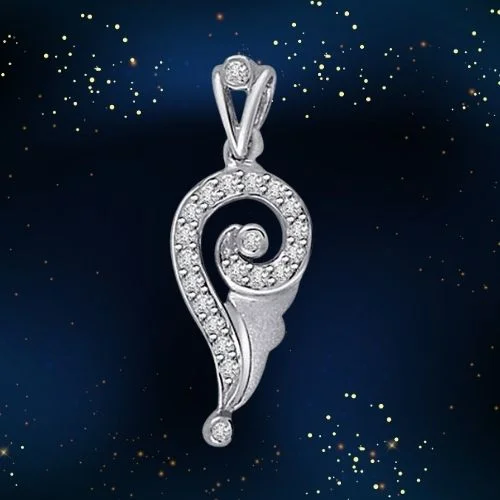 Curvey Paisley 0.10cts Real Diamond White Gold Pendant (P447)