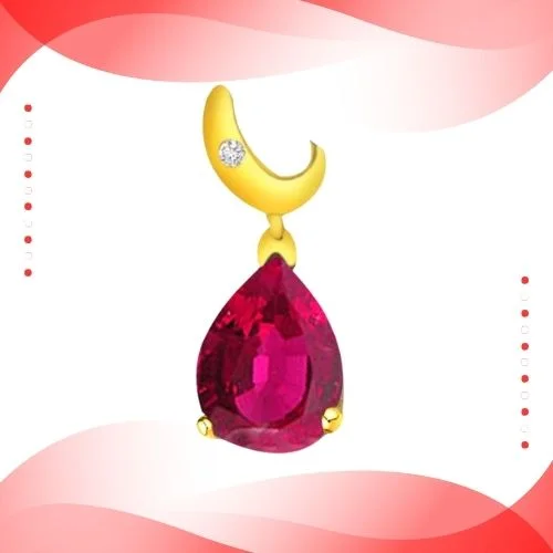 Ravishing Ruby - 0.03cts Real Diamond & Pear Ruby Pendant (P528)