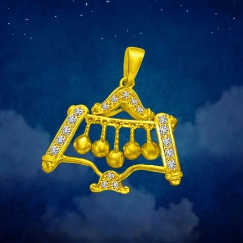 Gold Bells with Real Diamond Pillars 18kt Pendant for Her (P880)