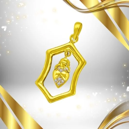 Hexagonal Shaped Real Diamond & 18kt Yellow Gold Pendant for My Love (P900)