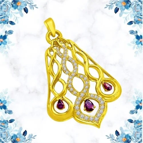 Amethyst Trinity Real Diamond 18k Gold Bell Rings Lobe Sound in my Heart (P903)