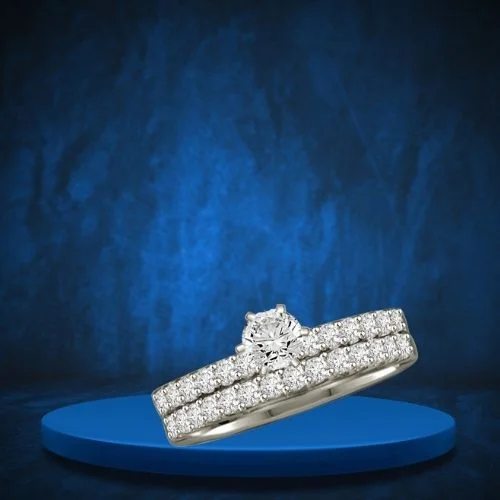 0.92TCW L/SI2 Cert Diamond Engagement Wedding Ring Set (0.92LSI2-S58W)