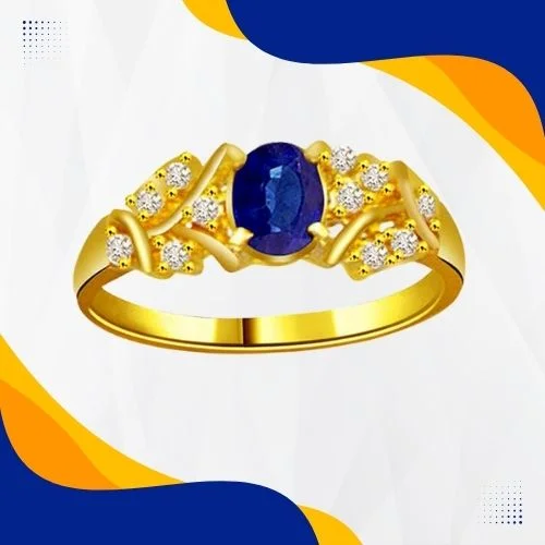 0.22cts Real Diamond & Blue Sapphire Gold Ring (SDR1167)