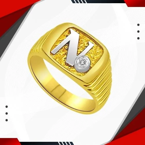 N Shape Two Tone Gold Solitaire Real Diamond Ring (SDR1651)