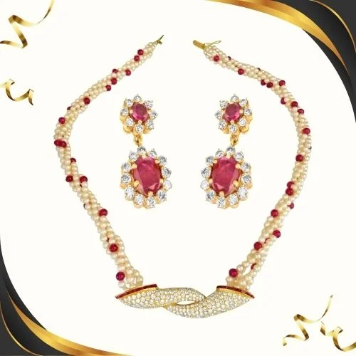 Cultured Elegance Diamond & Ruby Necklace Set (DS15)