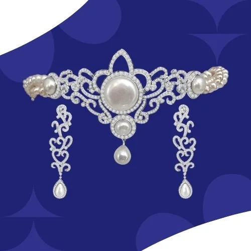 Ray of Love Diamond & Pearl Choker Necklace Set (DS5)