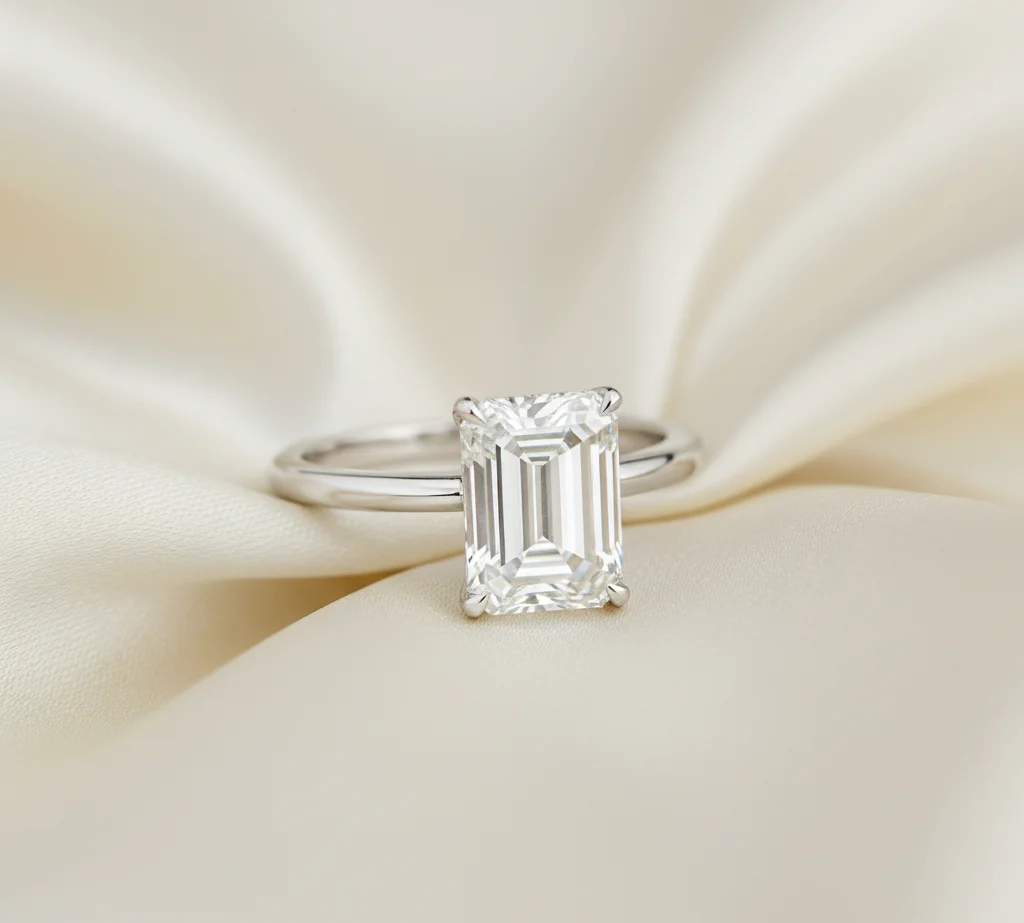 Emerald cut diamond ring