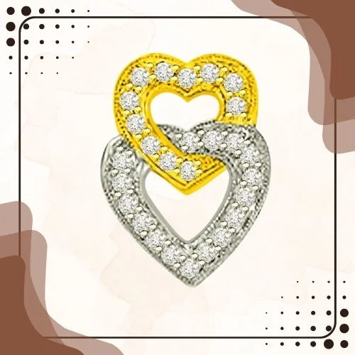 Two Tone Love Entwined Real Diamond Heart Pendant (P1032)