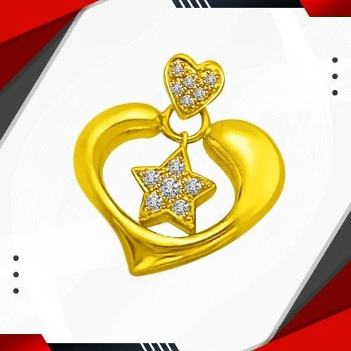 Star in my Heart 18kt Yellow Gold & Real Diamond Pendant for Lady Beautiful (P878)