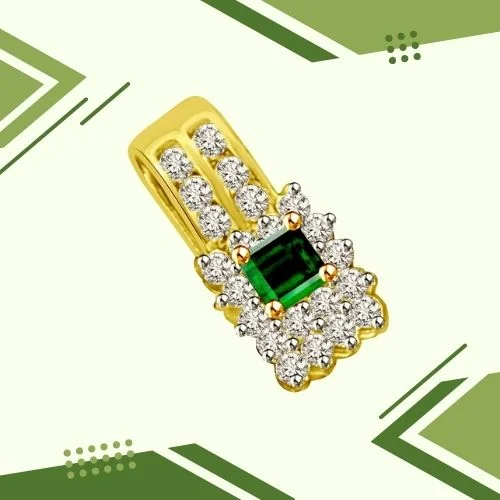 Emerald & Clean White Diamond 18kt Yellow Gold Pendant for Her (P912)