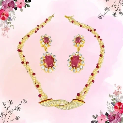Cultured Elegance Diamond & Ruby Necklace Set (DS15)