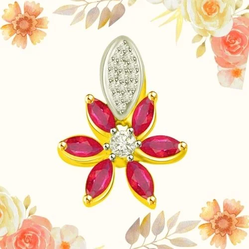 Natural Beauty 0.39 TCW Flower Shaped Real Ruby And Diamond Pendant (P1111)
