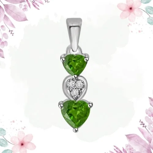 Real Emerald Coverleaf 0.445 TCW Heart Shaped Emerald And Diamond Pendant (P1161) 
