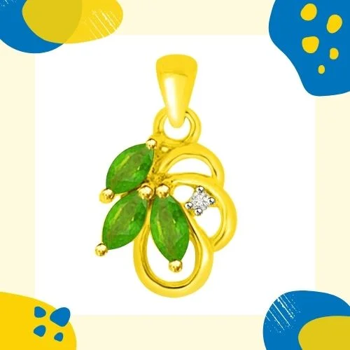 Stunning Green Drops Real Emerald And Diamond Pendant In Yellow Gold (P1162)