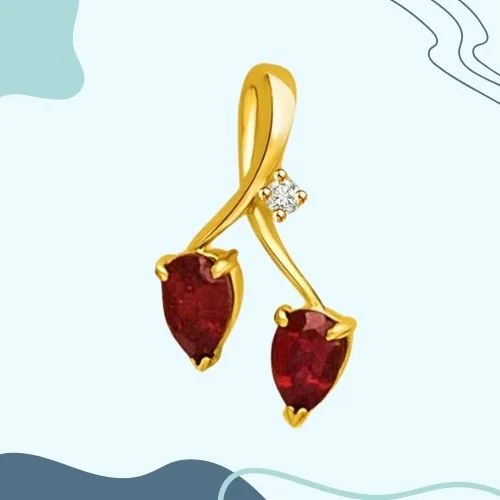 Two to Tango Real Diamond & Ruby 18kt Yellow Gold Pendant (P957)