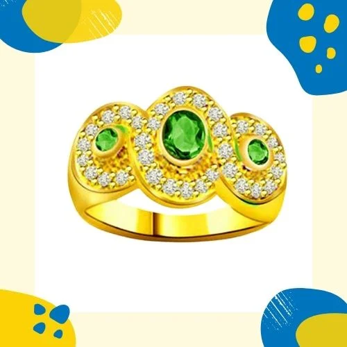 3 Big Stars on Bride's Finger 0.32cts Real Diamond & Emerald Ring (SDR1118)