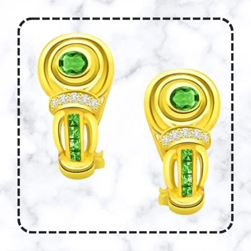 Royal Green Curve 0.07 cts Diamond & Emerald Earring (ER259)