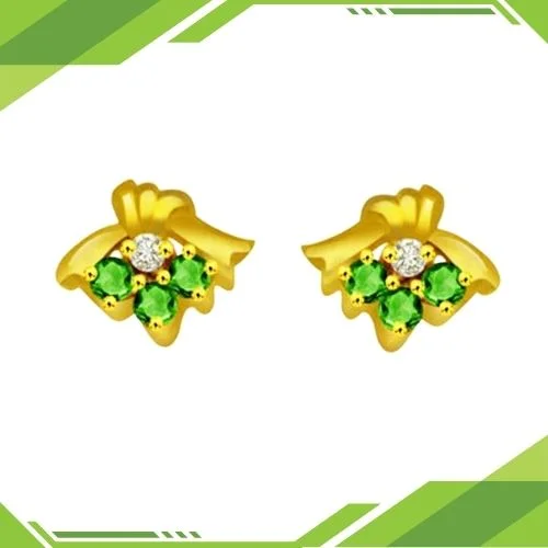 Emerald Island Bow Shape Diamond & Emerald Earring (ER264)