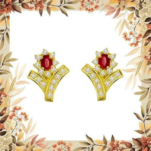 0.60cts Diamond & Oval Ruby Flower Earring (ER364)