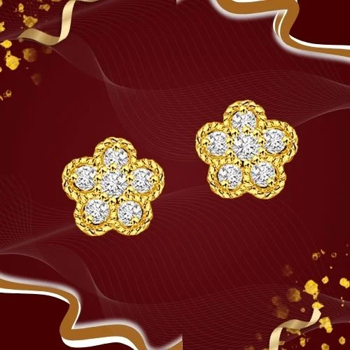 Feminine Charm - Real Diamond Flower Shape Earrings (ER96)