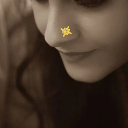 Double Star Real Diamond 18kt Yellow Gold Nosepin (NP18)