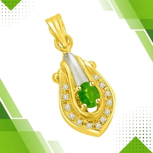 Golden Touch of Happiness Emerald & Real Diamond Two Tone 18k Gold Pendant for My Love (P1008)
