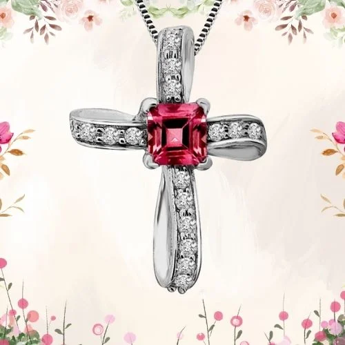 Every Women Dream 0.41cts Beautiful Real Pink Tourmaline And Clean White Diamond 14kt White Gold Pendant (P1348)