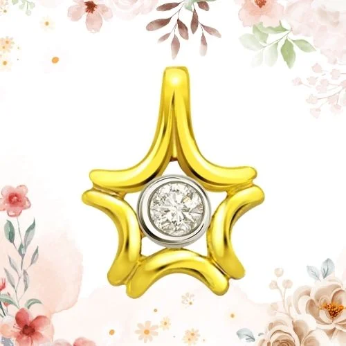 Floral Tie 0.10cts Real Diamond Two Tone Solitaire Pendant (P308)