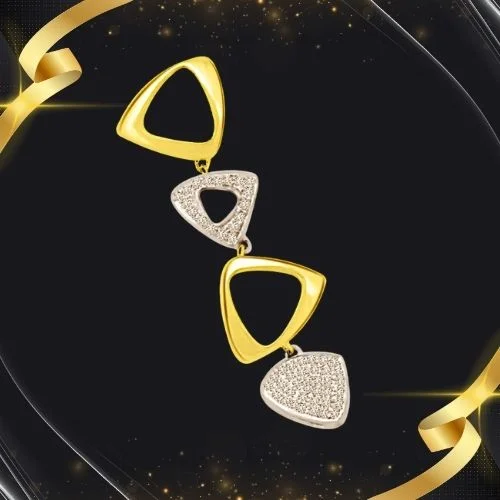 Two Tone Pendant of Triangles encrusted with Real Diamond (P760)