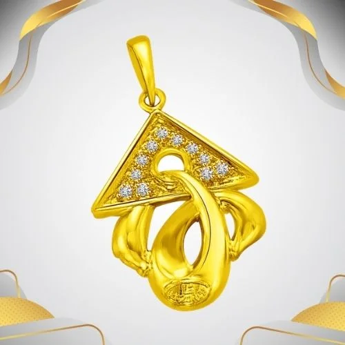 Triangle Top with Real Diamond on Gold Twist Pendant for Her (P866)