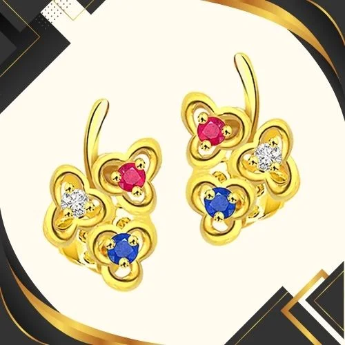 Triplet Flower Diamond Flower Shape Earring (ER142)