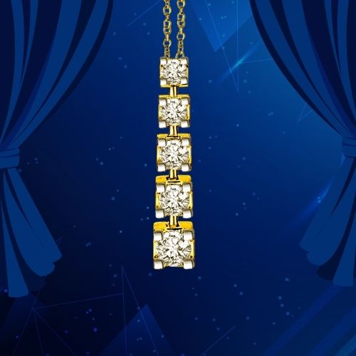 Diamond Lover's 5 Real Diamond Solitaires In Row One On Top Of Other 18kt Yellow Gold Diamond Pendant (P1324)