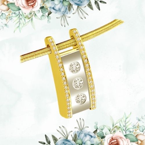 Triple Shine 0.59cts Two Tone Chic Real Diamond Pendant For Your Lady Love (P1327)