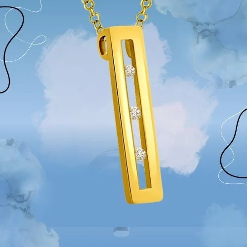 You, Me & Our Love 3 Real Diamond In A Row Gold Long Pendant For Her (P1330)
